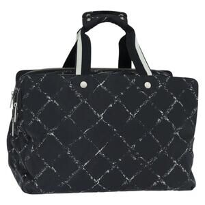 CHANEL Travel Line Boston Bag Nylon Black Silver CC Auth bs30483